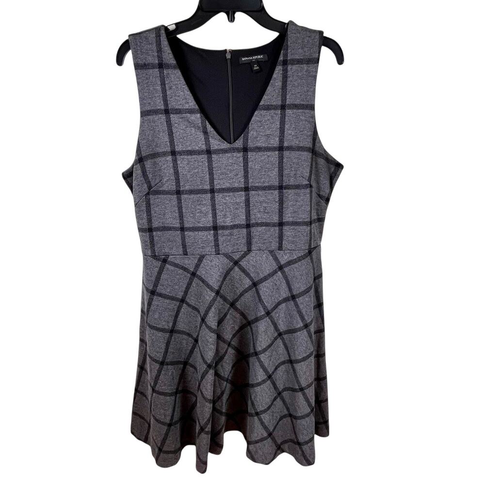 Banana Republic Gray Plaid Ponte Pinafore Dress Academia Fit And Flare SZ 14 EUC